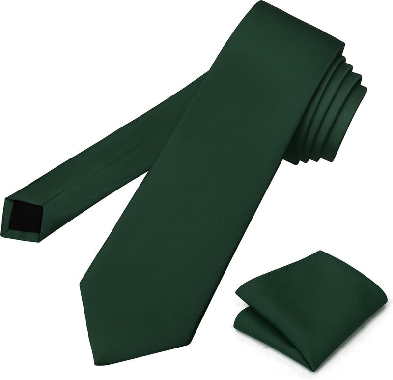 pensee Men's Tie Set Solid Pure Color 3.15" (8CM) Classic Formal Plain Necktie and Pocket Square Set For Men - Image 5